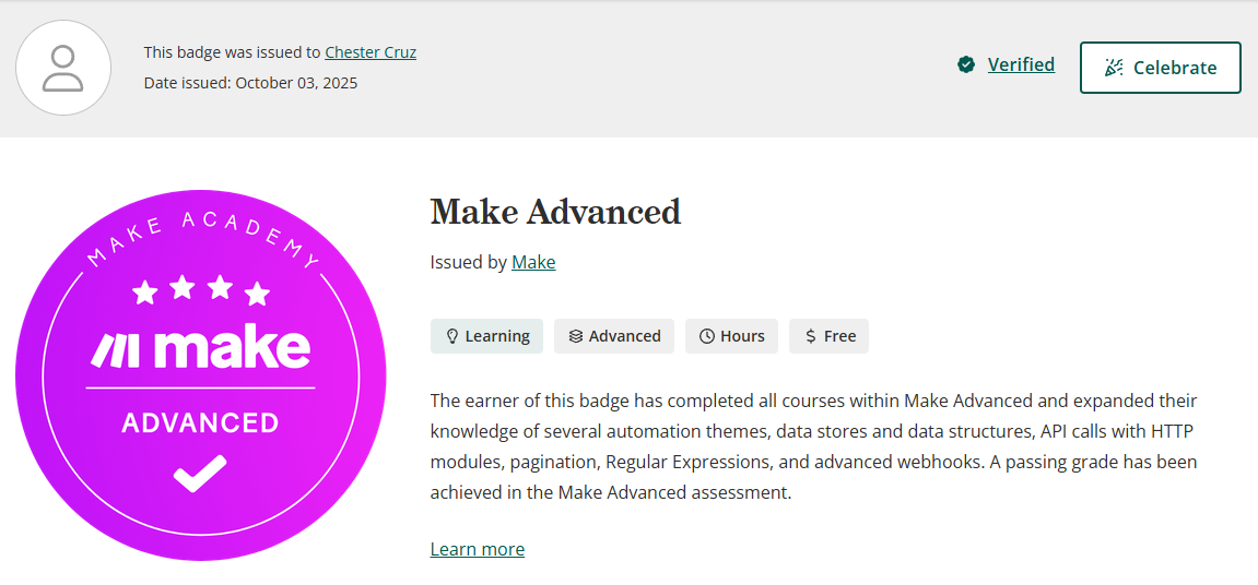 Make Advanced certification